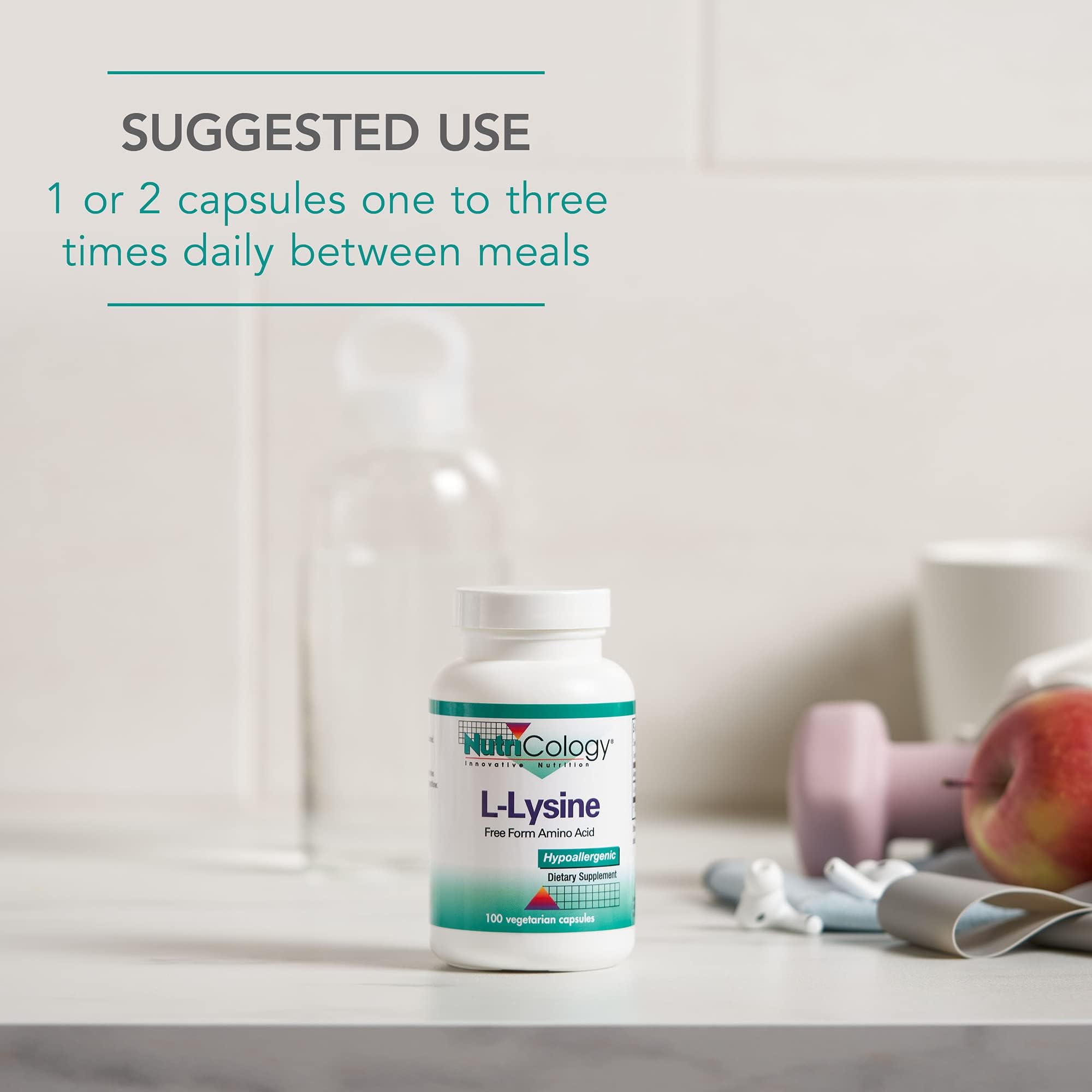 Nutricology L-Lysine 500mg – Immune Support, Free Form Amino Acid, Vegetarian Capsules 100 Count