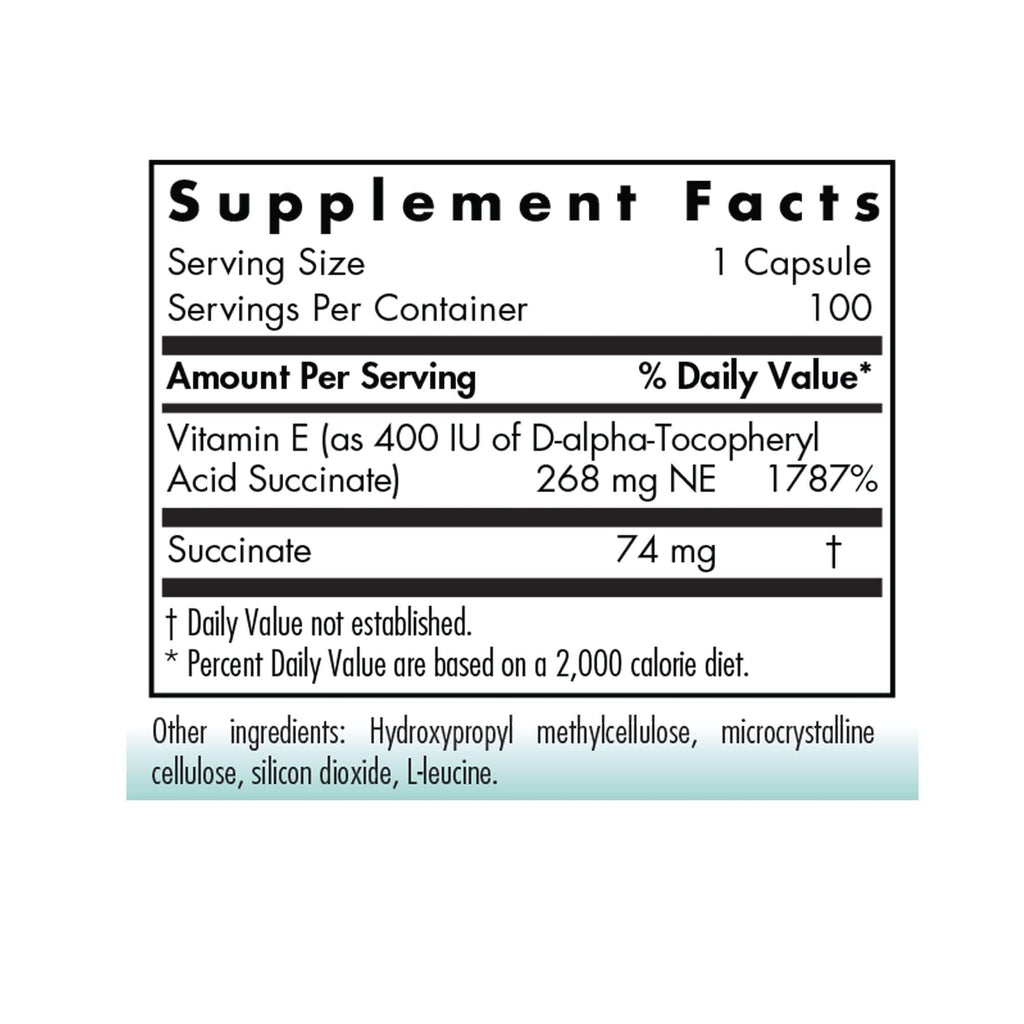 Nutricology Vitamin E Succinate Supplement – 400 IU D-Alpha-Tocopheryl, Vegetarian Capsules, 100 Count