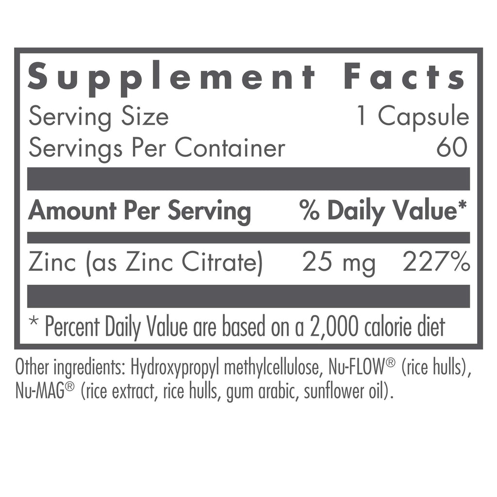 Nutricology Zinc Citrate Supplement 25mg – Immune Support, Vegetarian Capsules (60 Count)