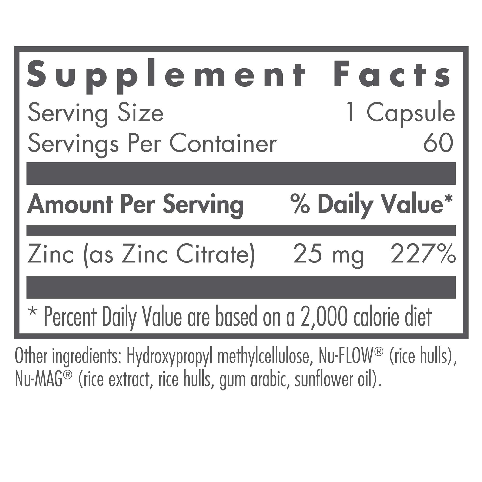 Nutricology Zinc Citrate Supplement 25mg – Immune Support, Vegetarian Capsules (60 Count)