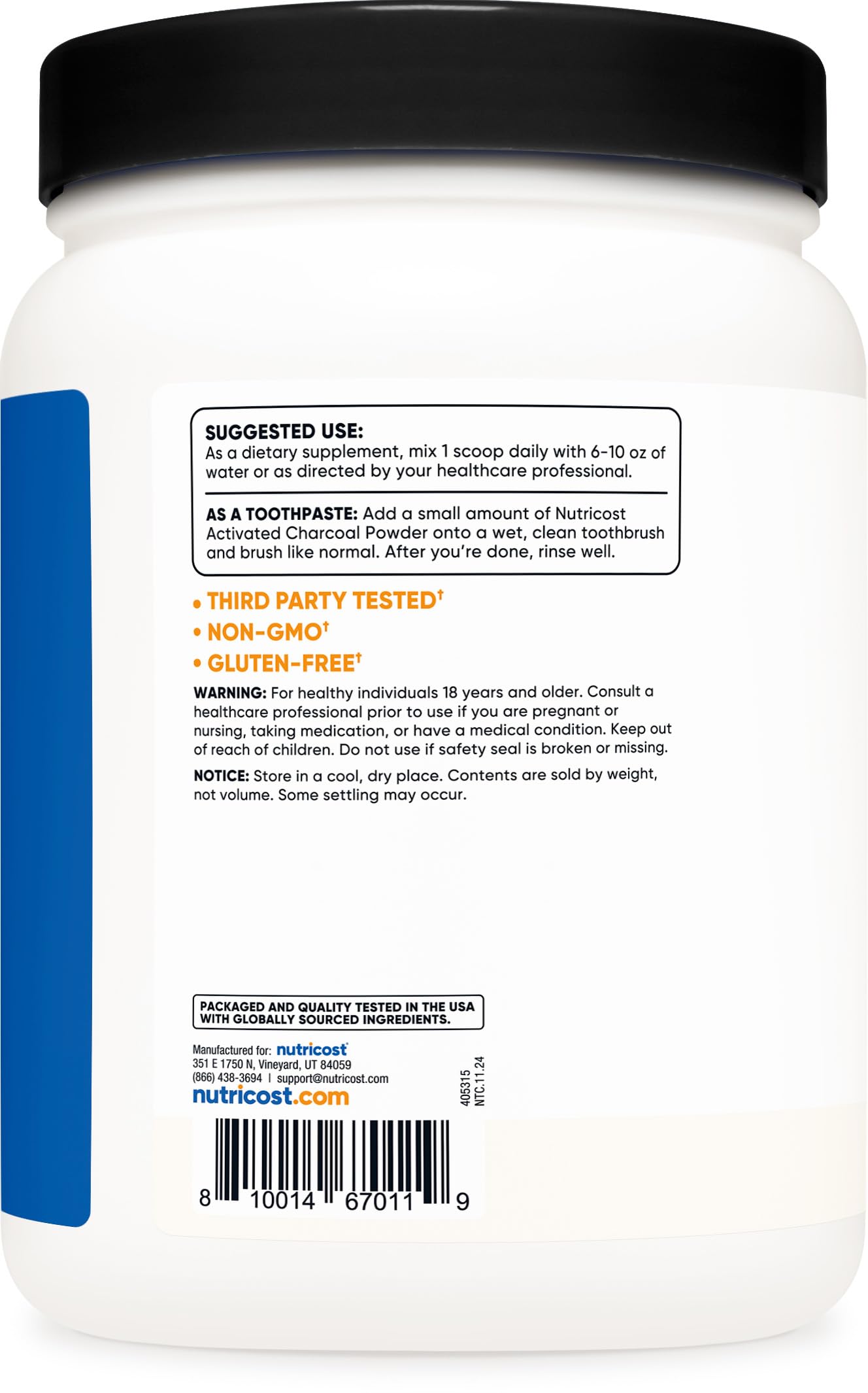 Nutricost Activated Charcoal Powder 1lb – Food Grade, Coconut Shell
