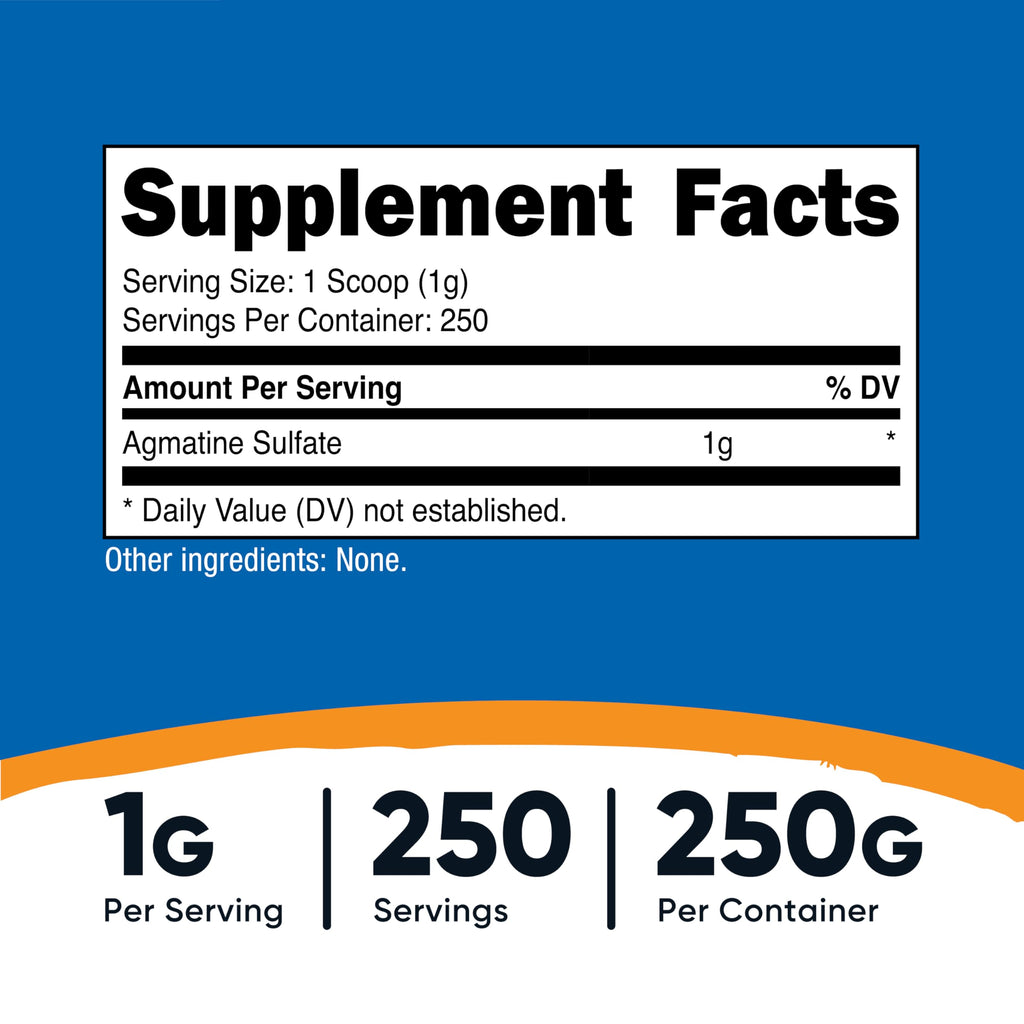 Nutricost Pure Agmatine Sulfate Powder – 250g, 1g Serving, Non-GMO