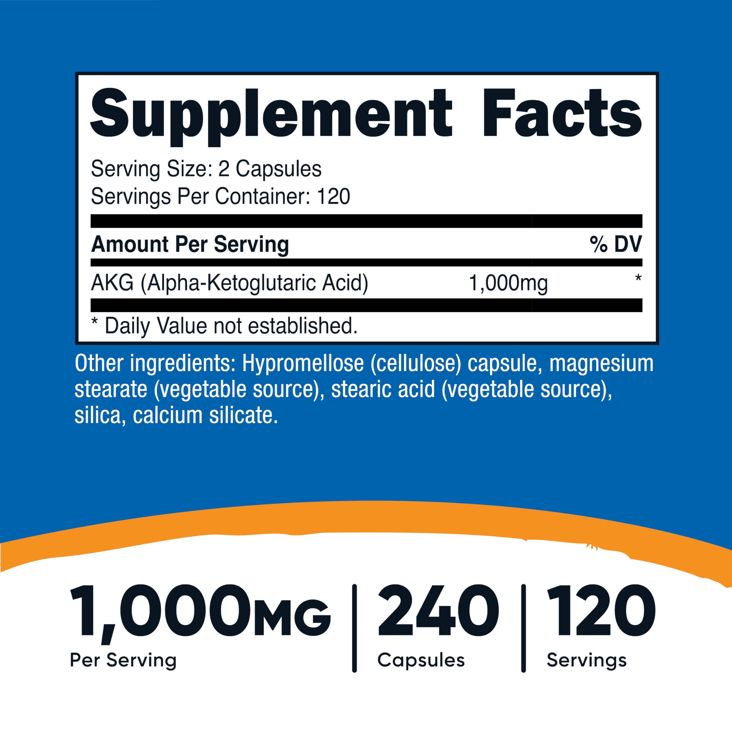 Nutricost AKG Alpha Ketoglutaric Acid 1,000 mg | 240 Capsules | 120 Servings | Energy Support