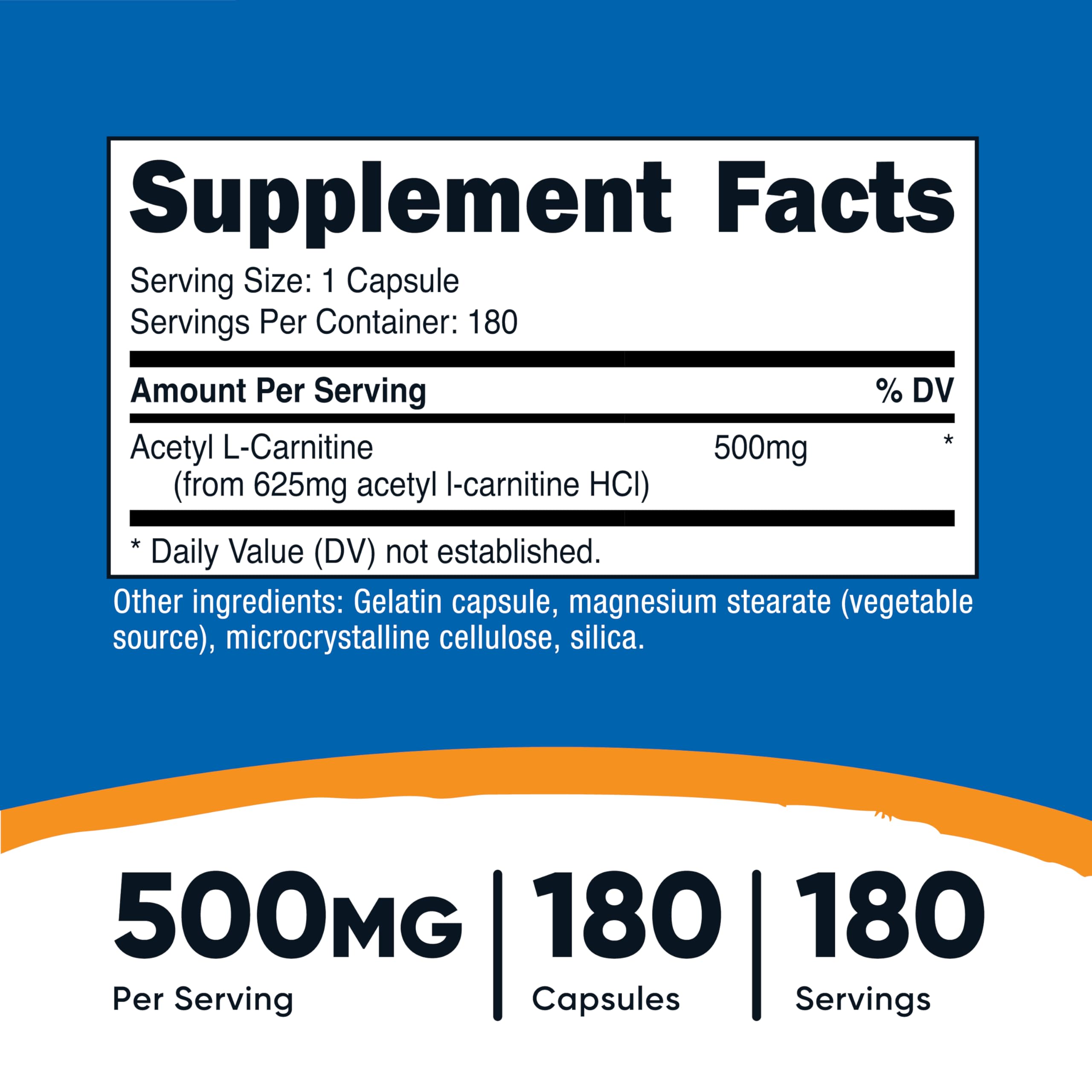 Nutricost Acetyl L-Carnitine (ALCAR) 500mg – 180 Capsules, 180 Servings | Non-GMO & Gluten Free