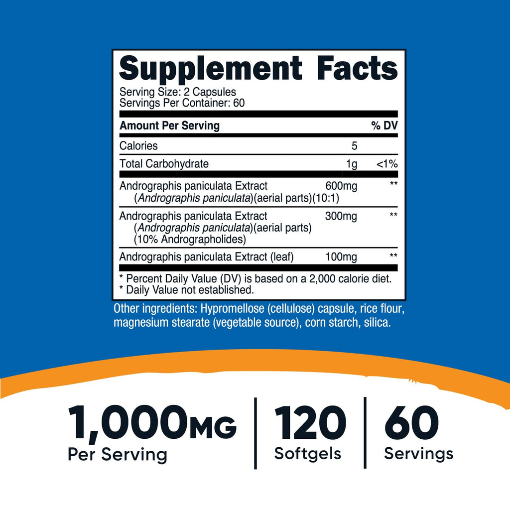 Nutricost Andrographis Extract Capsules 1000mg (120 Count) – 60 Servings | Health & Wellness Vegetarian Supplement