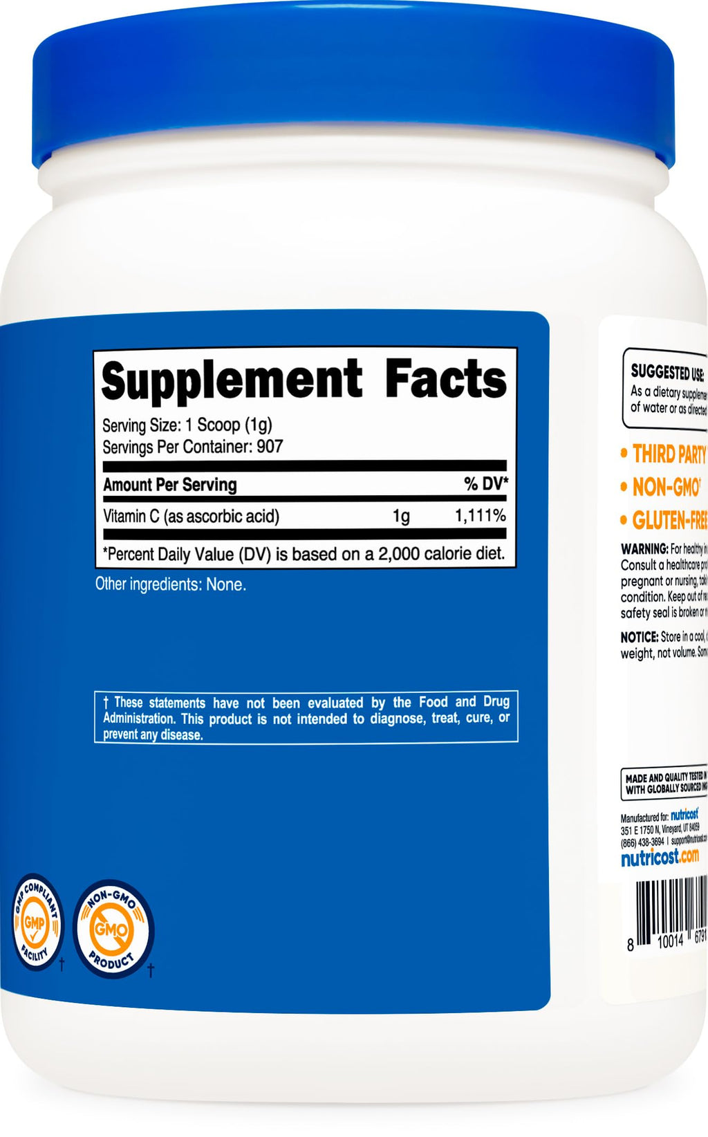 Nutricost Ascorbic Acid Powder (Vitamin C) - 2 LBS, Gluten Free, Non-GMO
