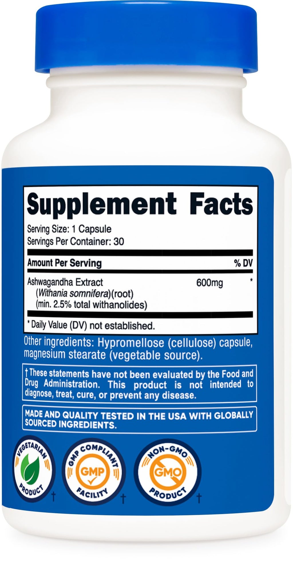 Nutricost Ashwagandha Root Extract 600mg - 30 Vegetarian Capsules | Non-GMO, Gluten Free