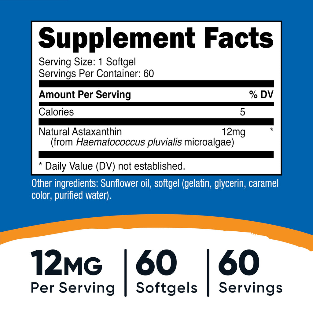 Nutricost Astaxanthin 12mg, 60 Softgels – Non-GMO & Gluten Free (2 Month Supply)