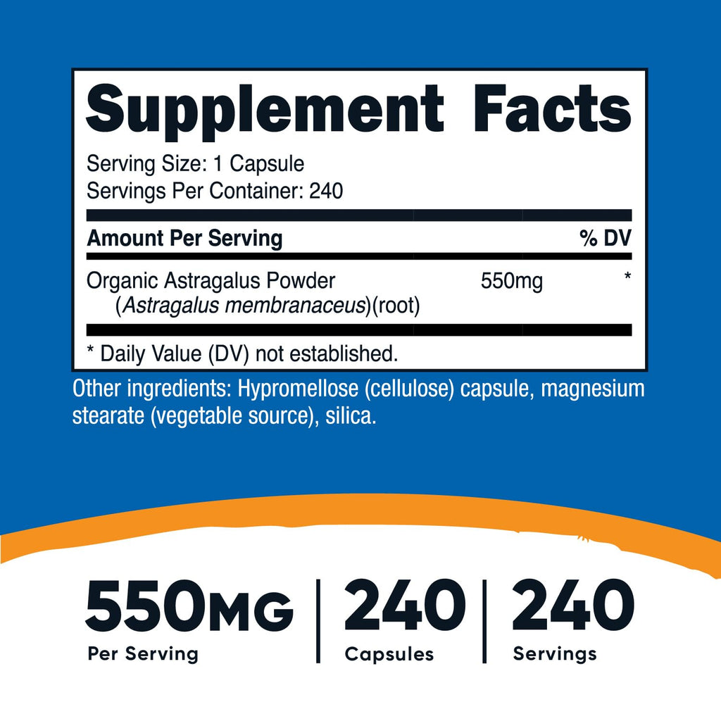 Nutricost Astragalus Capsules 550mg – 240 Vegetarian Capsules (Pack of 2) | Non-GMO, Gluten Free