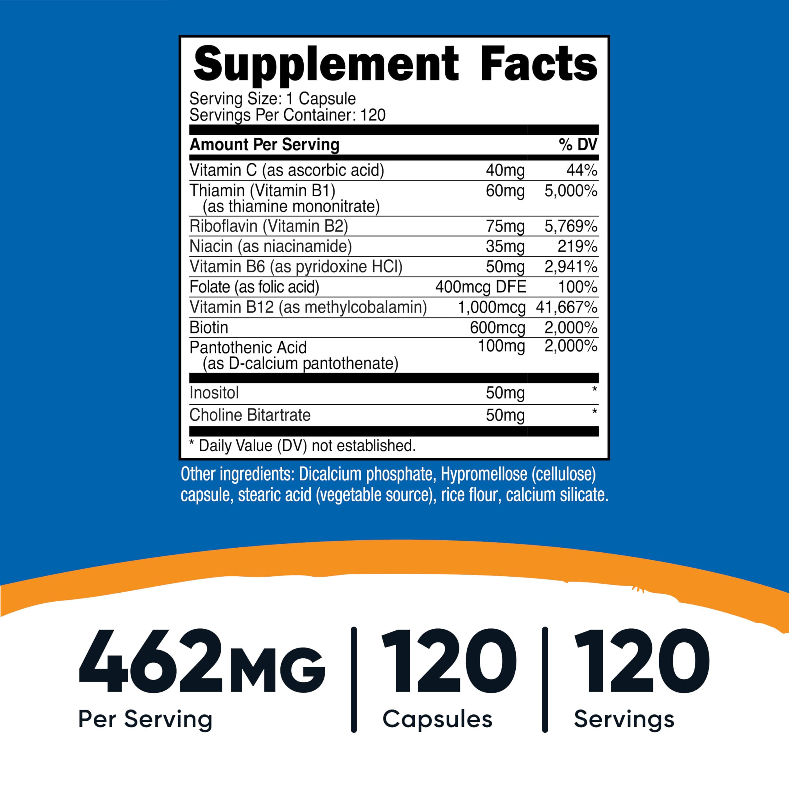 Nutricost High Potency Vitamin B Complex 462mg | 120 Veggie Capsules + Vitamin C
