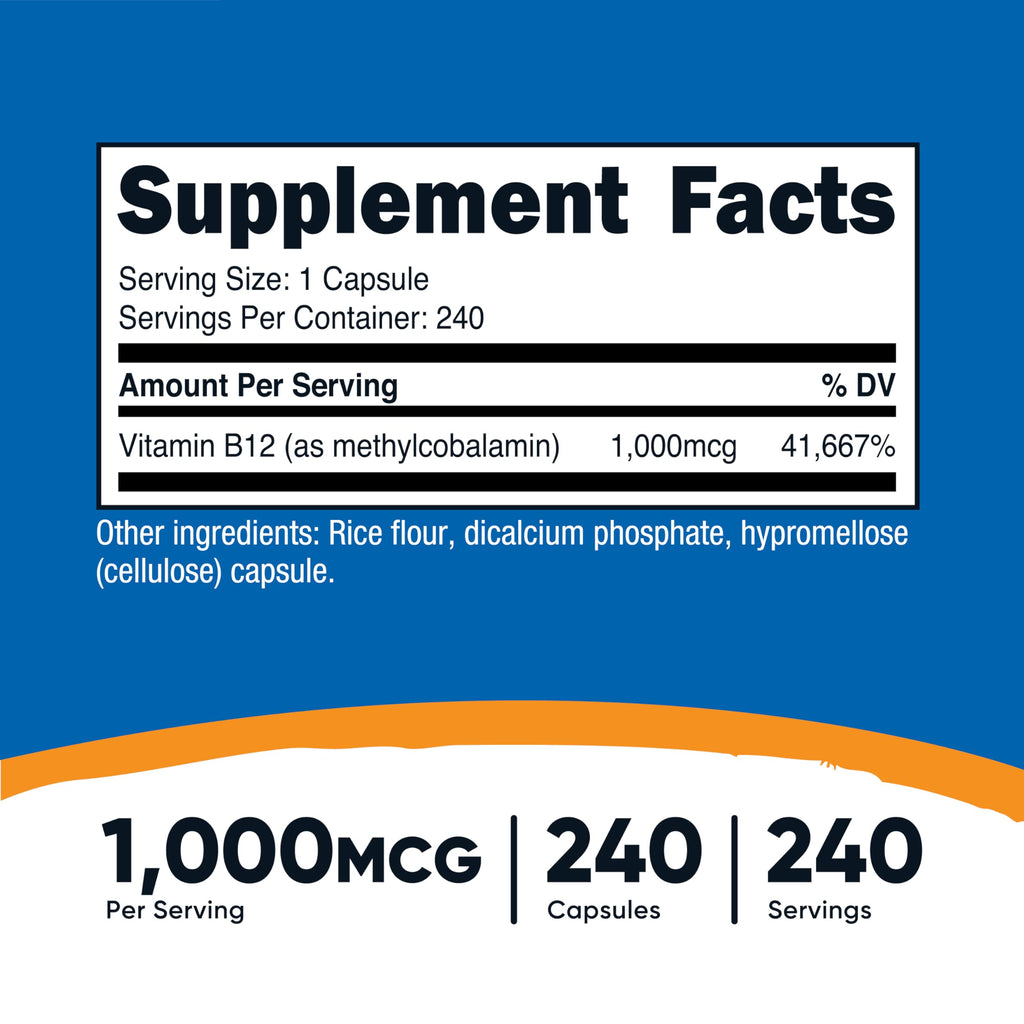 Nutricost B12 1000mcg Methylcobalamin – 240 Capsules, Vegetarian