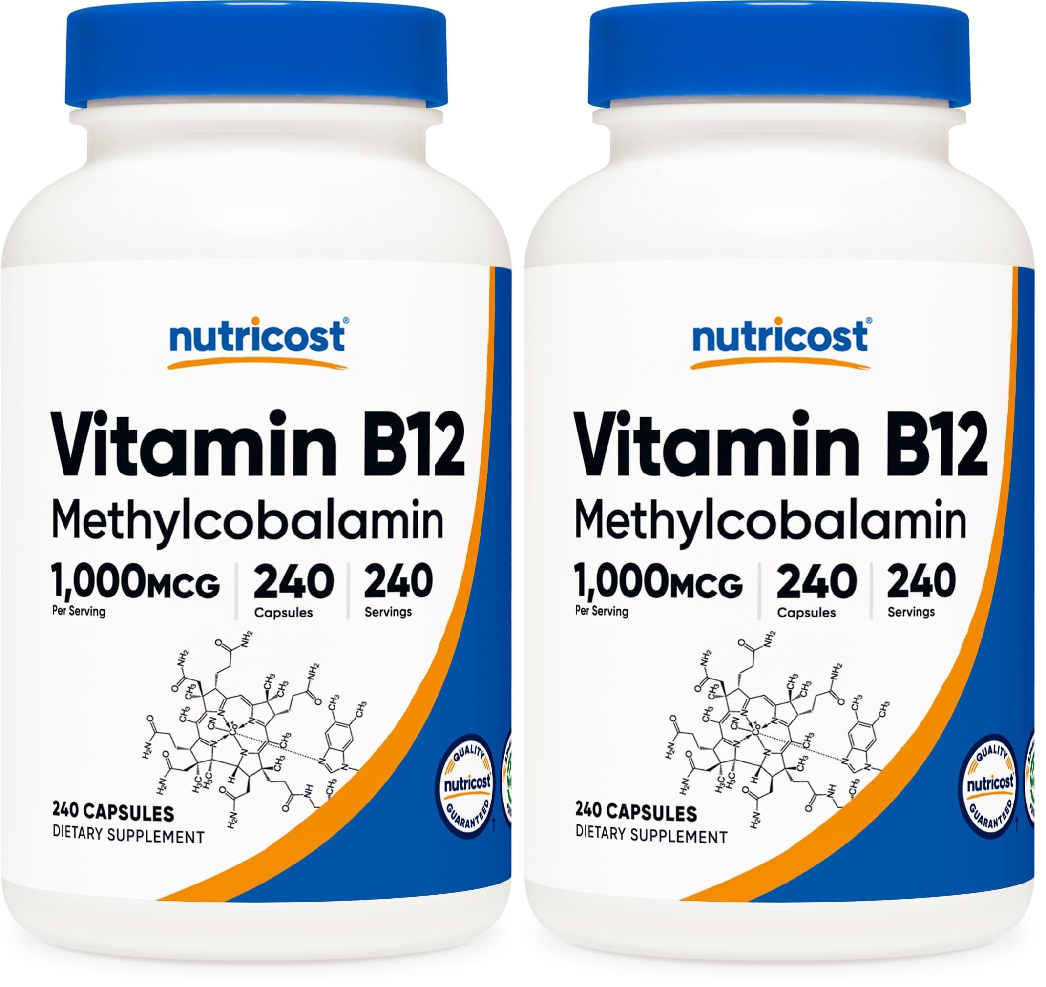 Nutricost Vitamin B12 1000mcg Methylcobalamin – 240 Capsules per Bottle, Pack of 2 | Vegetarian, Non-GMO & Gluten Free