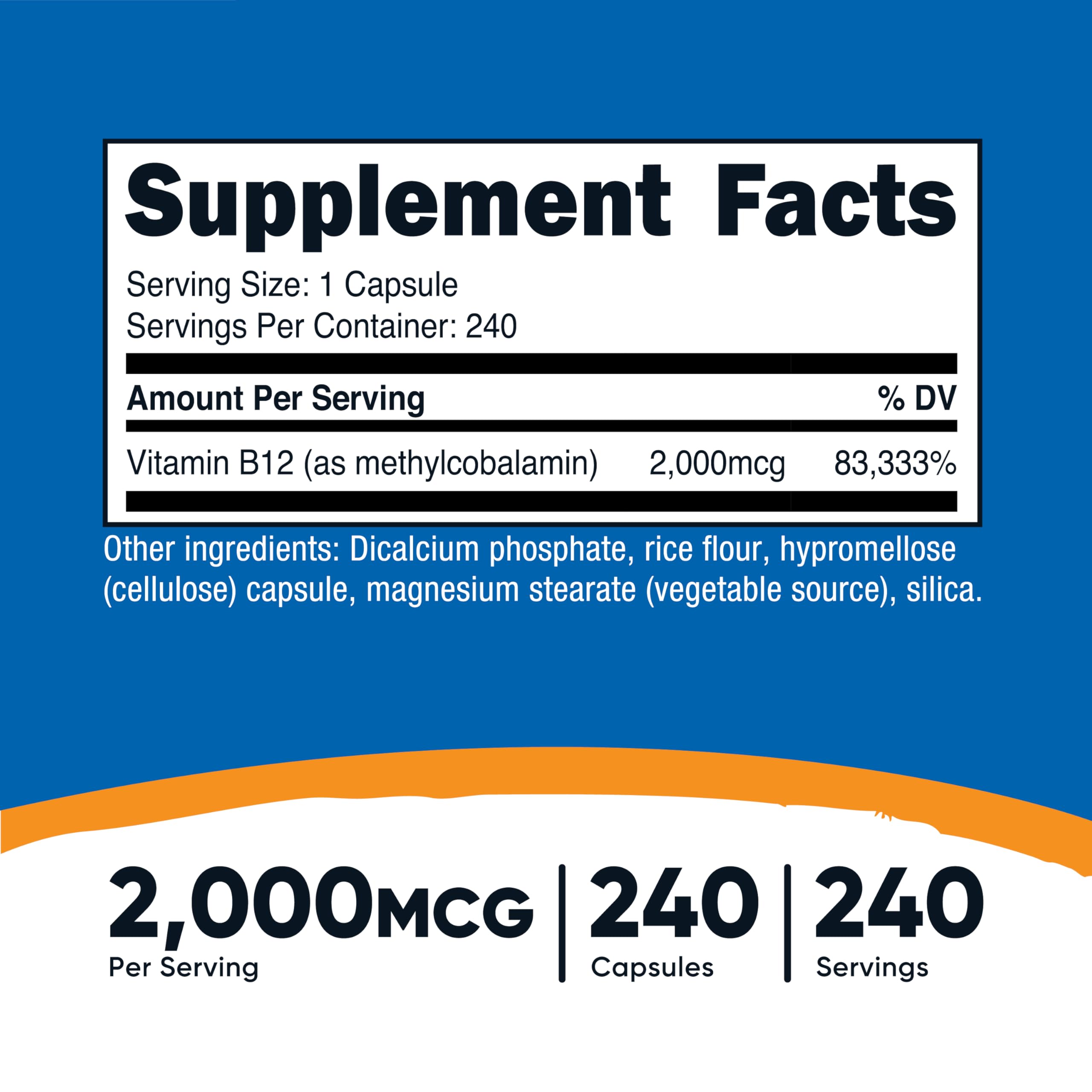 Nutricost Vitamin B12 (Methylcobalamin) 2000mcg – 240 Vegetarian Capsules