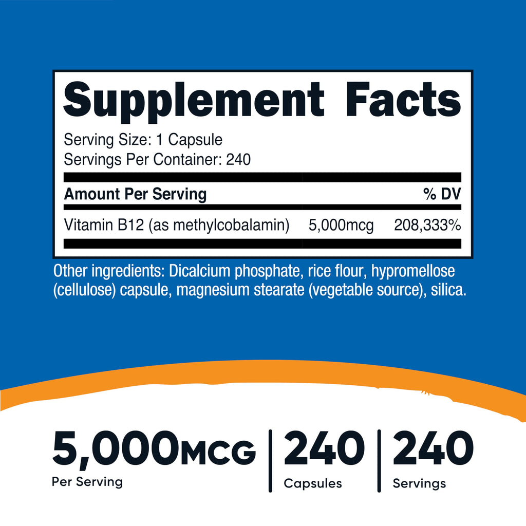 Nutricost Vitamin B12 (Methylcobalamin) 5000mcg – 240 Vegetarian Capsules