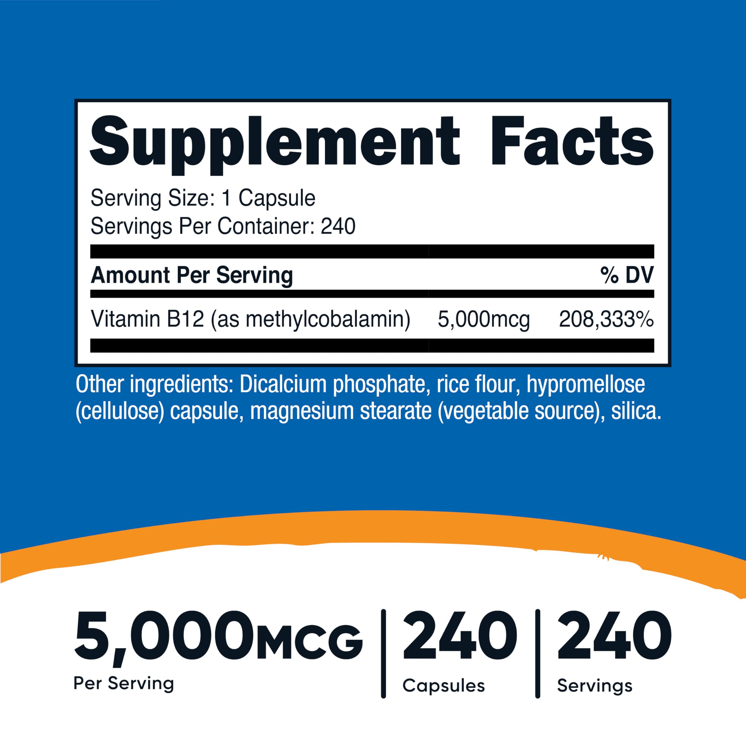 Nutricost Vitamin B12 (Methylcobalamin) 5000mcg – 240 Vegetarian Capsules