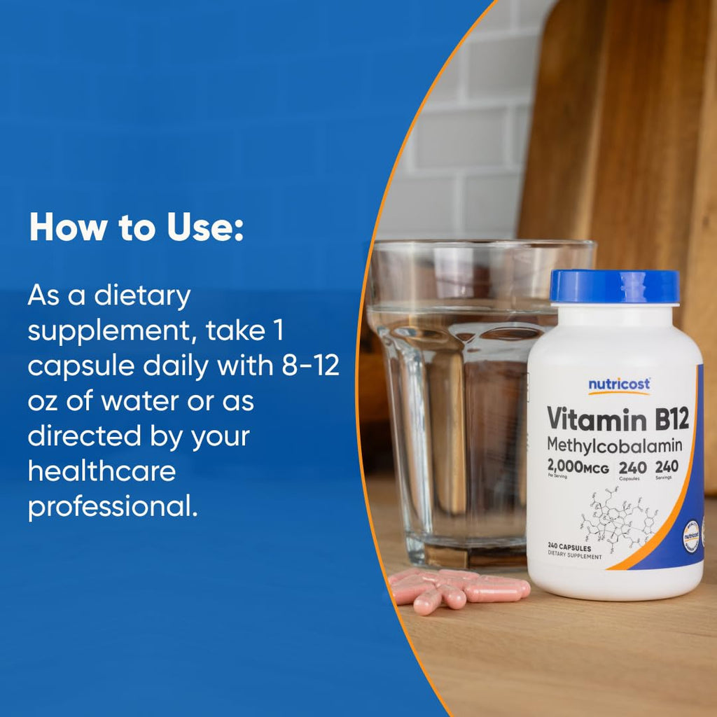 Nutricost Vitamin B12 (Methylcobalamin) 2000mcg – 240 Vegetarian Capsules