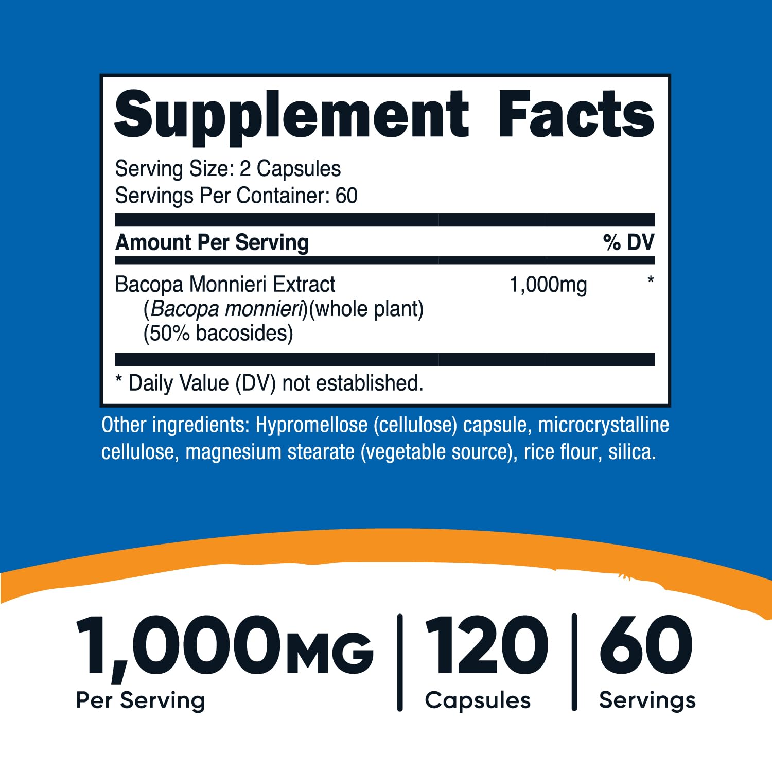 Nutricost Bacopa Monnieri 1000mg – 120 Capsules (60 Servings) – Pack of 2