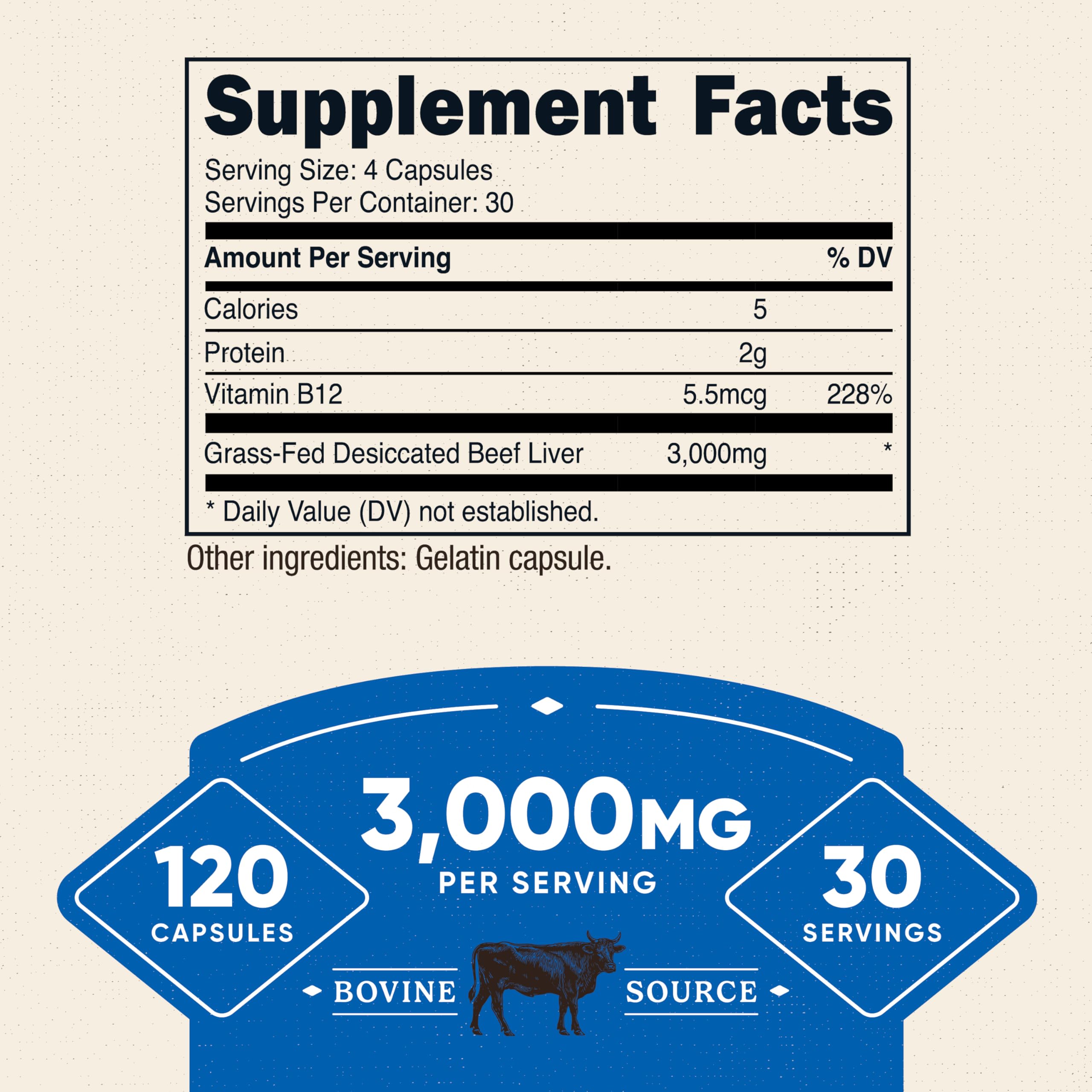 Nutricost Grass-Fed Beef Liver Capsules 3000mg | 120 Caps | Non-GMO, Gluten Free