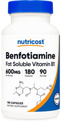 Nutricost Benfotiamine 600 mg | 180 Capsules – Fat-Soluble Vitamin B1 (Thiamine) – Gluten Free, Non-GMO, Vegan