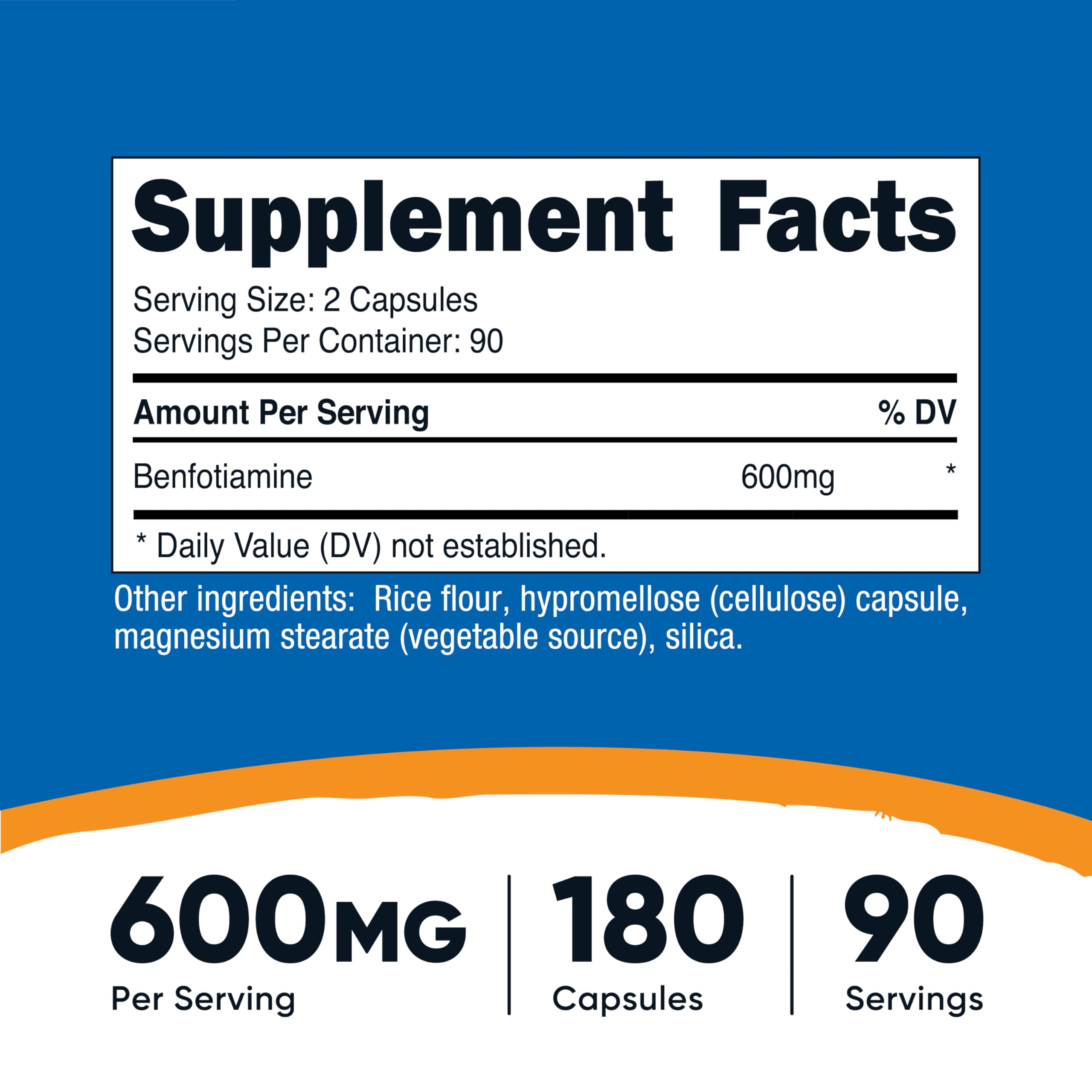 Nutricost Benfotiamine 600 mg | 180 Capsules – Fat-Soluble Vitamin B1 (Thiamine) – Gluten Free, Non-GMO, Vegan