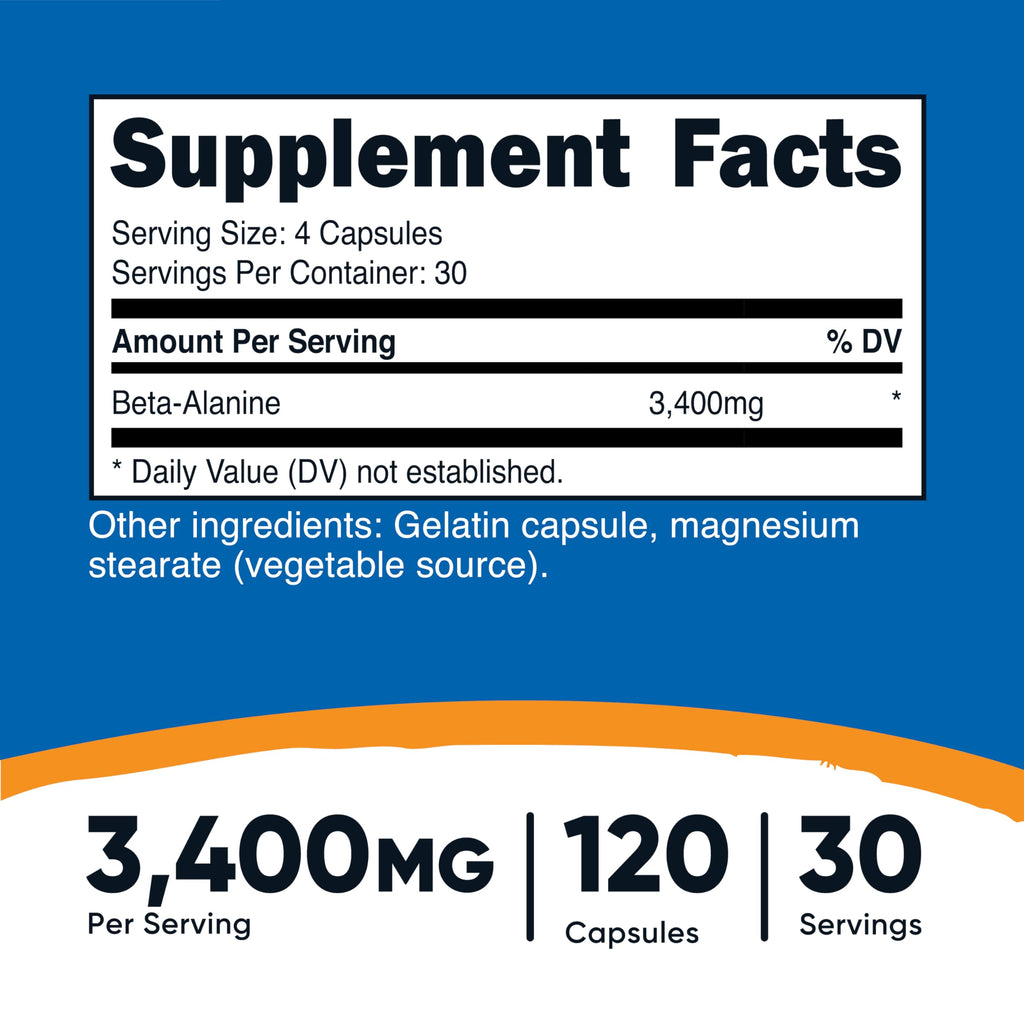 Nutricost Beta-Alanine 3400mg Capsules – 120 Caps, Gluten Free & Non-GMO