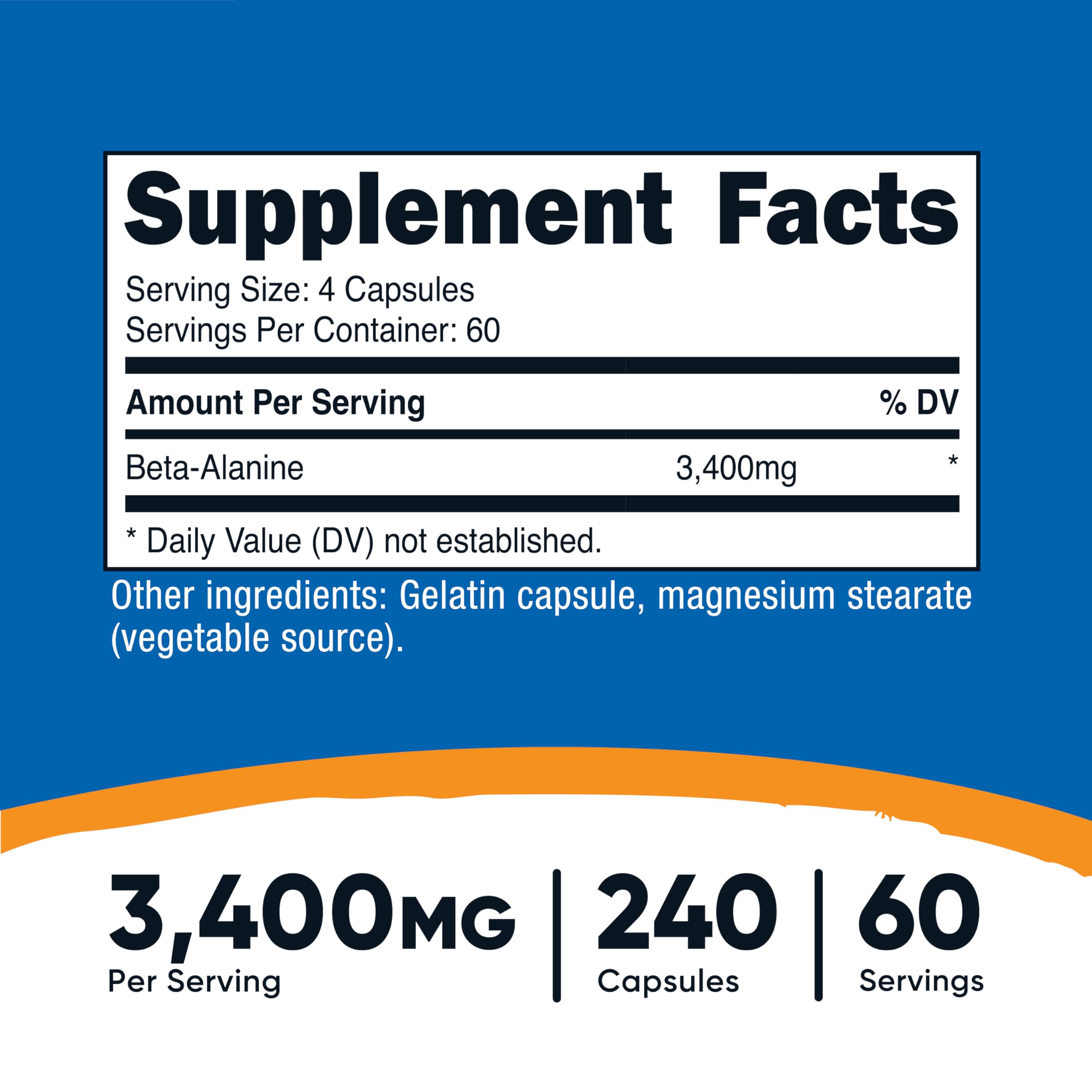 Nutricost Beta-Alanine Capsules 3400mg | 60 Servings (850mg per cap) – Gluten Free & Non-GMO, Made in USA