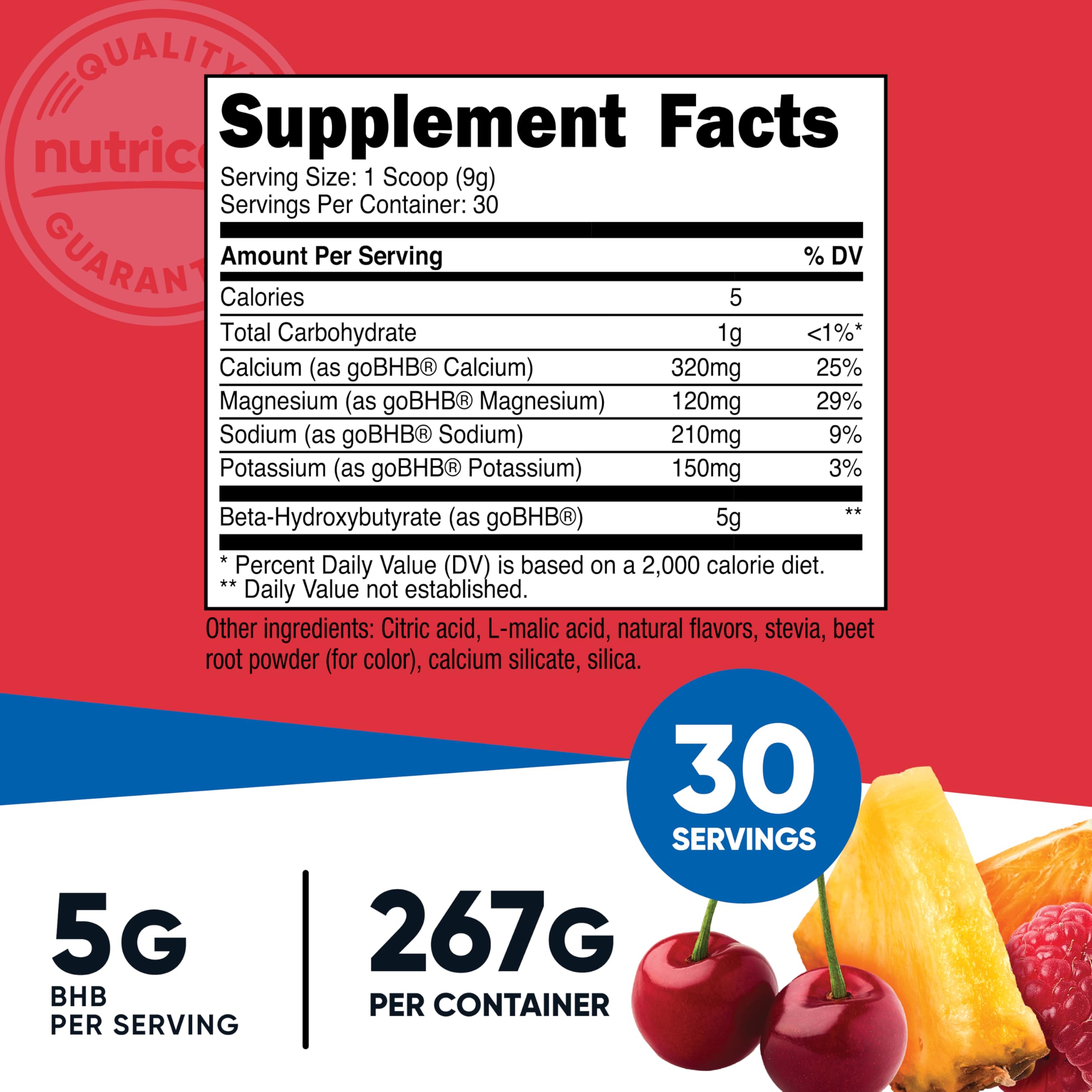 Nutricost BHB Salts Drink Mix Fruit Punch – 30 Servings, 5 g BHB per Serving, 0 g Total Sugars, Vegetarian