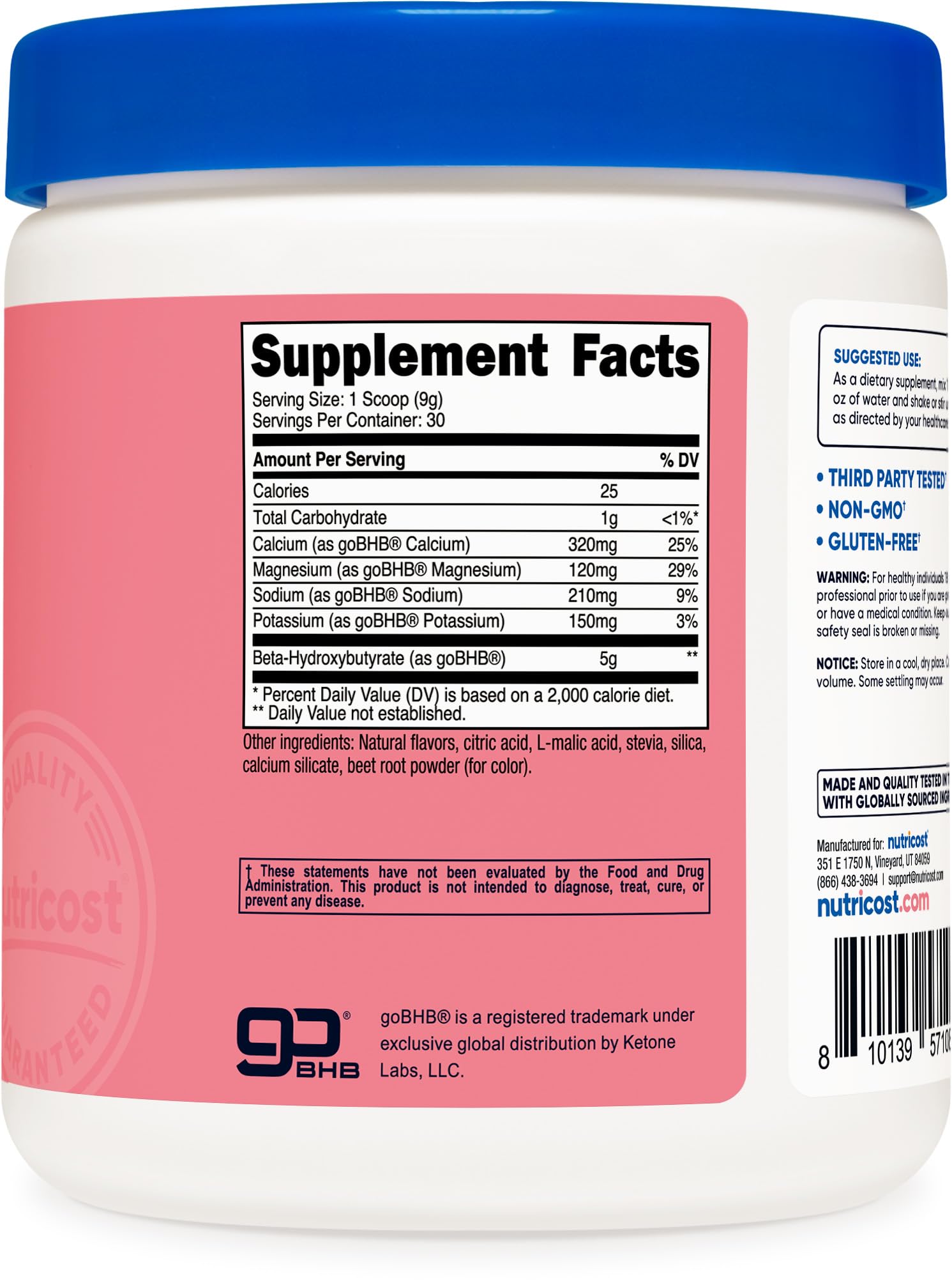 Nutricost BHB Salts Drink Mix – Strawberry Lemonade (30 Servings) | 5g BHB per Serving | 0g Total Sugars | Vegetarian