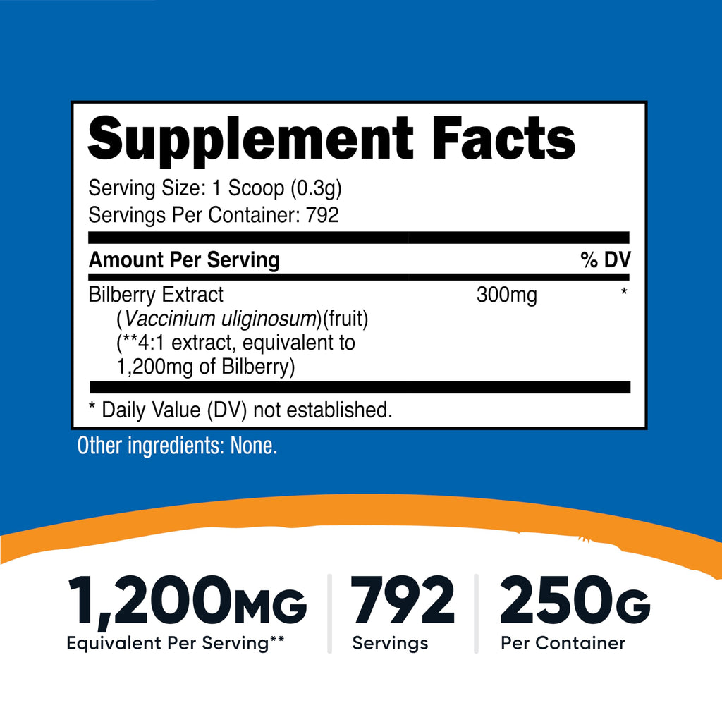 Nutricost Bilberry Powder 250g - 4:1 Bilberry Extract, Gluten Free, Non-GMO