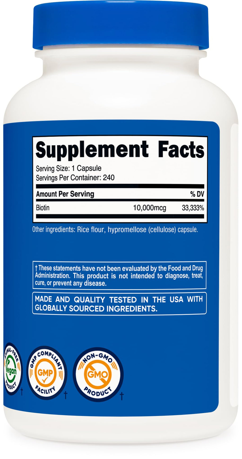 Nutricost Biotin 10,000mcg Vitamin B7 – 240 Vegetarian Capsules