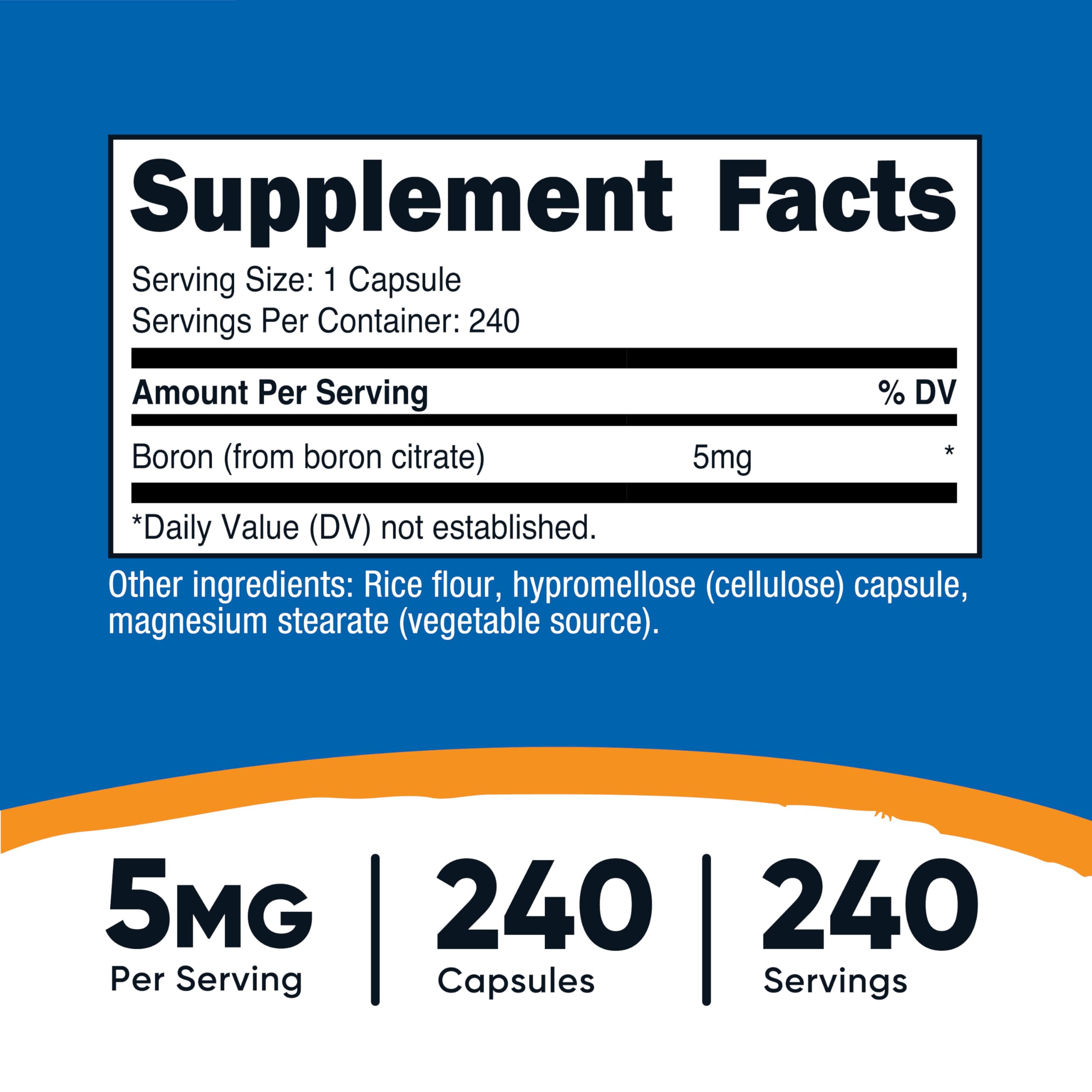 Nutricost Boron Capsules 5mg, 240 Vegetarian Capsules - Gluten Free and Non-GMO