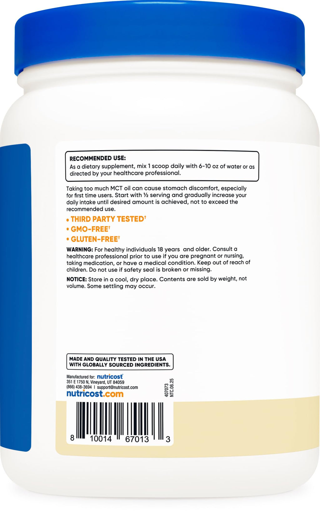Nutricost C8 MCT Oil Powder 95% C8 – Vanilla (1LB) | Keto, Non-GMO, Gluten Free