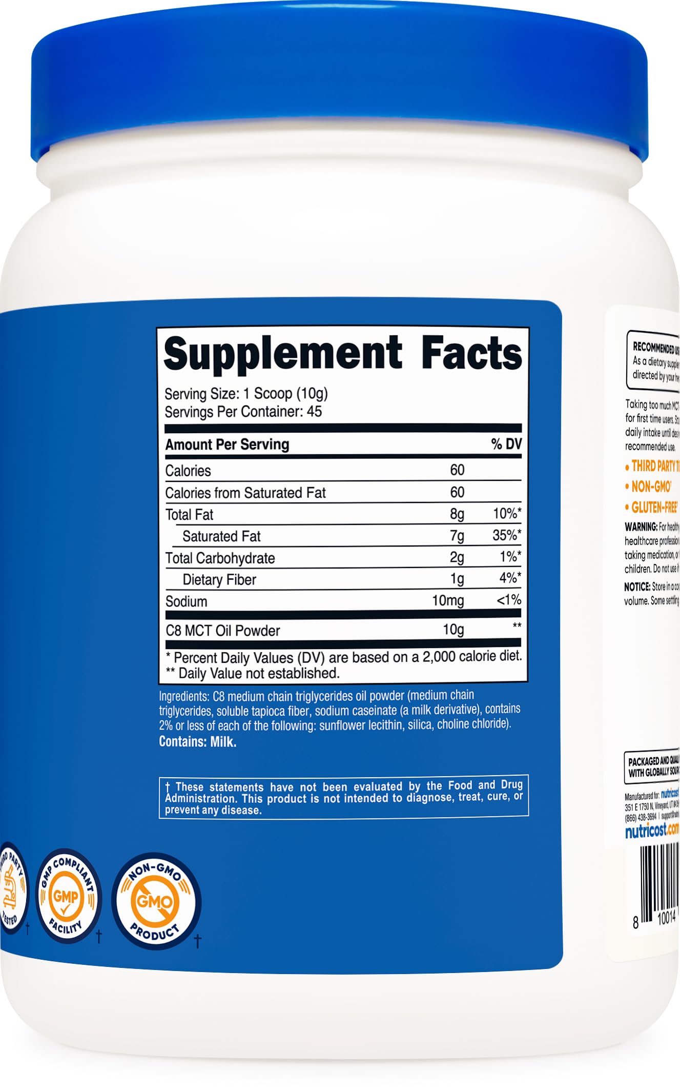 Nutricost C8 MCT Oil Powder 1LB (16.2oz) - 95% C8 MCT Oil Powder