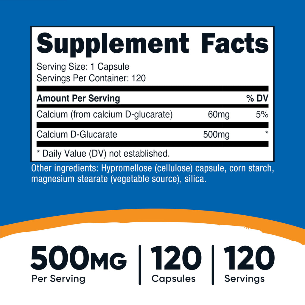 Nutricost Calcium D-Glucarate 500mg | 120 Veggie Capsules - Gluten Free, Non-GMO, Vegetarian