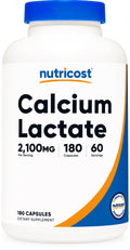 Nutricost Calcium Lactate 2,100mg - 180 Capsules | Vegan, Non-GMO, Gluten Free, 60 Servings