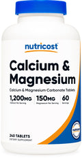 Nutricost Calcium & Magnesium Carbonate – 240 Tablets, 1200mg Ca / 150mg Mg, Gluten Free, Non-GMO