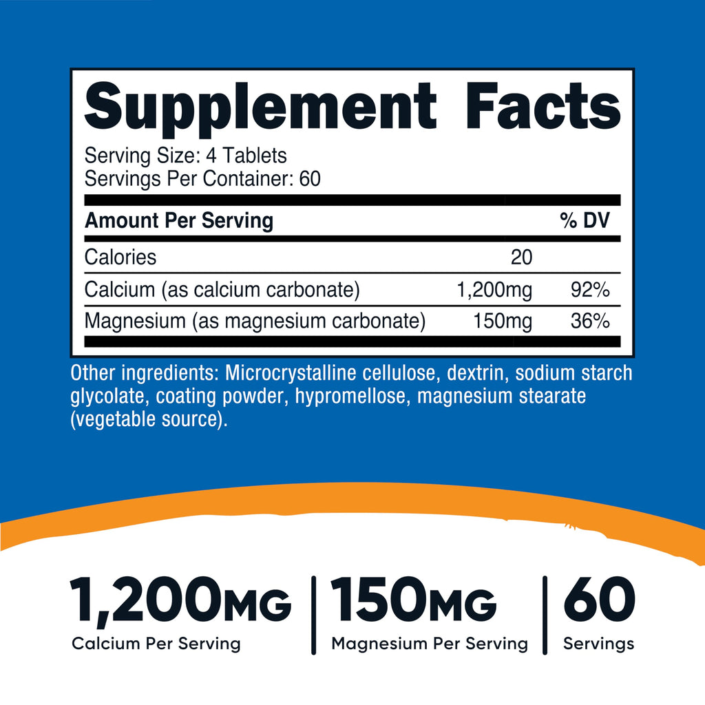 Nutricost Calcium & Magnesium Carbonate – 240 Tablets, 1200mg Ca / 150mg Mg, Gluten Free, Non-GMO
