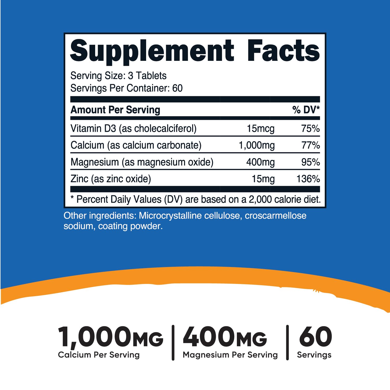 Nutricost Calcium Magnesium Zinc Tablets 1,415 mg – 180 Tablets, 60 Servings | Gluten Free, Non-GMO
