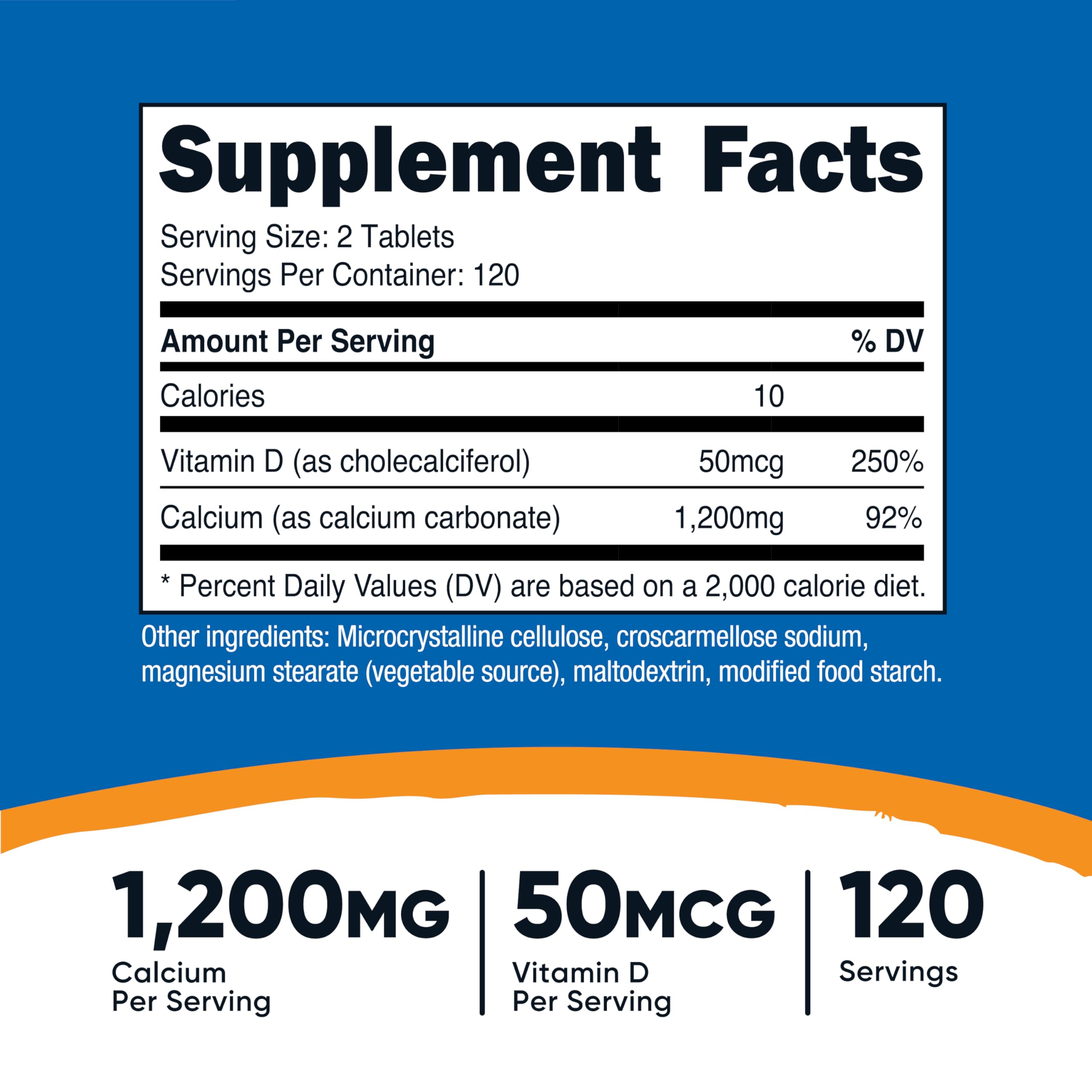 Nutricost Calcium with Vitamin D | 1200mg Calcium, 50 mcg Vitamin D per Serving | 240 Tablets | Gluten Free & Non-GMO