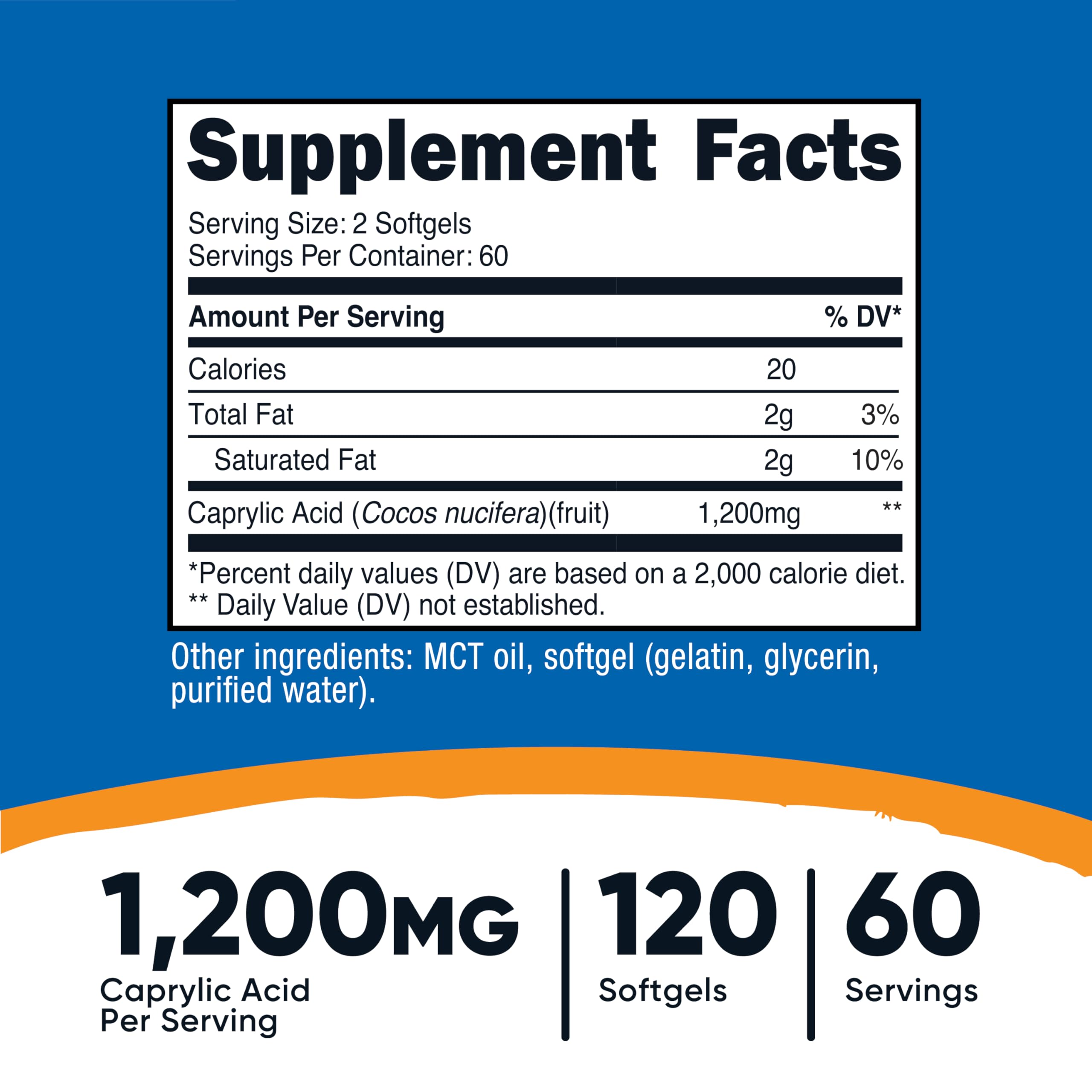 Nutricost Caprylic Acid 1200mg, 120 Softgels – GMO Free, Gluten Free