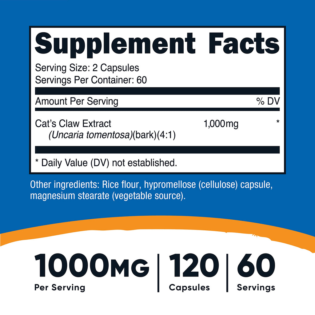 Nutricost Cat's Claw 1000mg - 120 Vegetarian Capsules | Non-GMO & Gluten Free