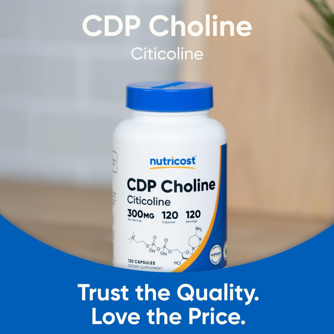 Nutricost CDP Choline (Citicoline) 300mg – 120 Vegetarian Capsules | Non-GMO, Gluten Free