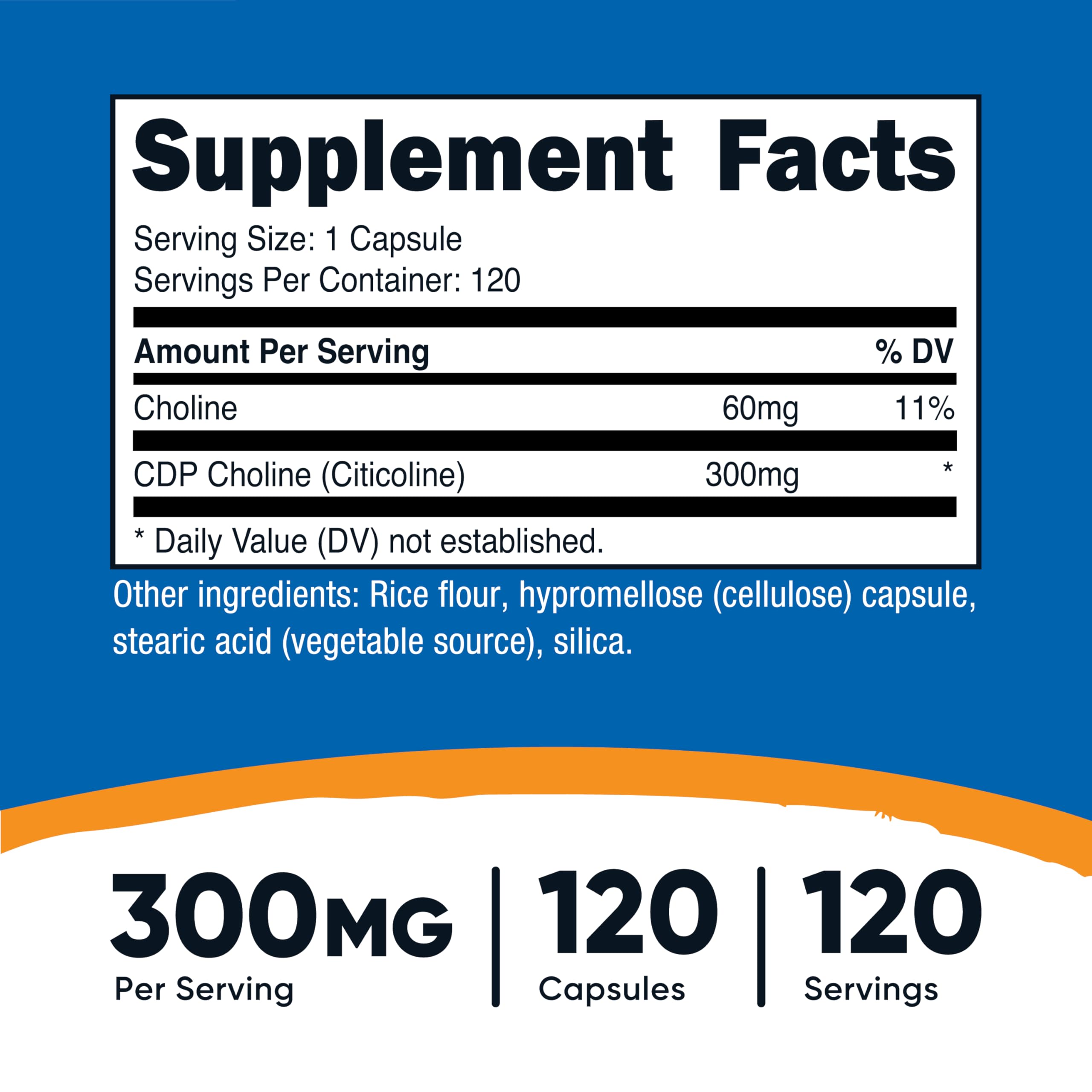 Nutricost CDP Choline (Citicoline) 300mg – 120 Vegetarian Capsules | Non-GMO, Gluten Free
