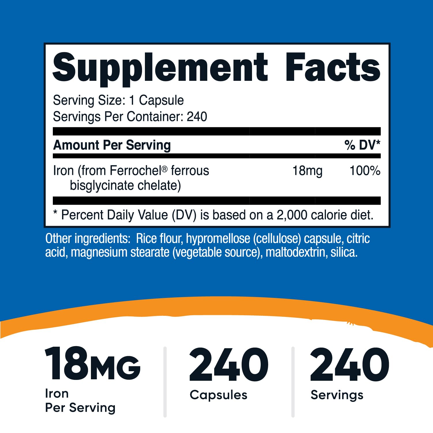 Nutricost Chelated Iron 18mg, 240 Capsules – Gluten Free & Non-GMO | Ferrochel