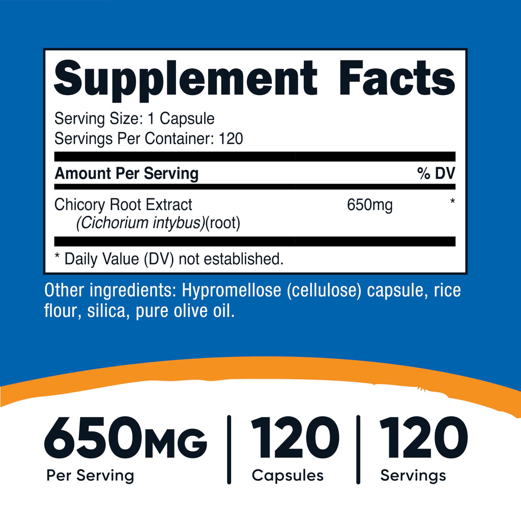 Nutricost Chicory Root 650mg per Capsule – 120 Plant-Based Capsules, Non-GMO & Gluten Free
