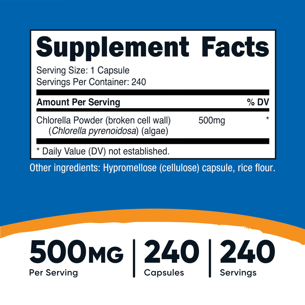 Nutricost Chlorella Capsules 500mg – 240 Veggie Capsules | Non-GMO & Gluten Free