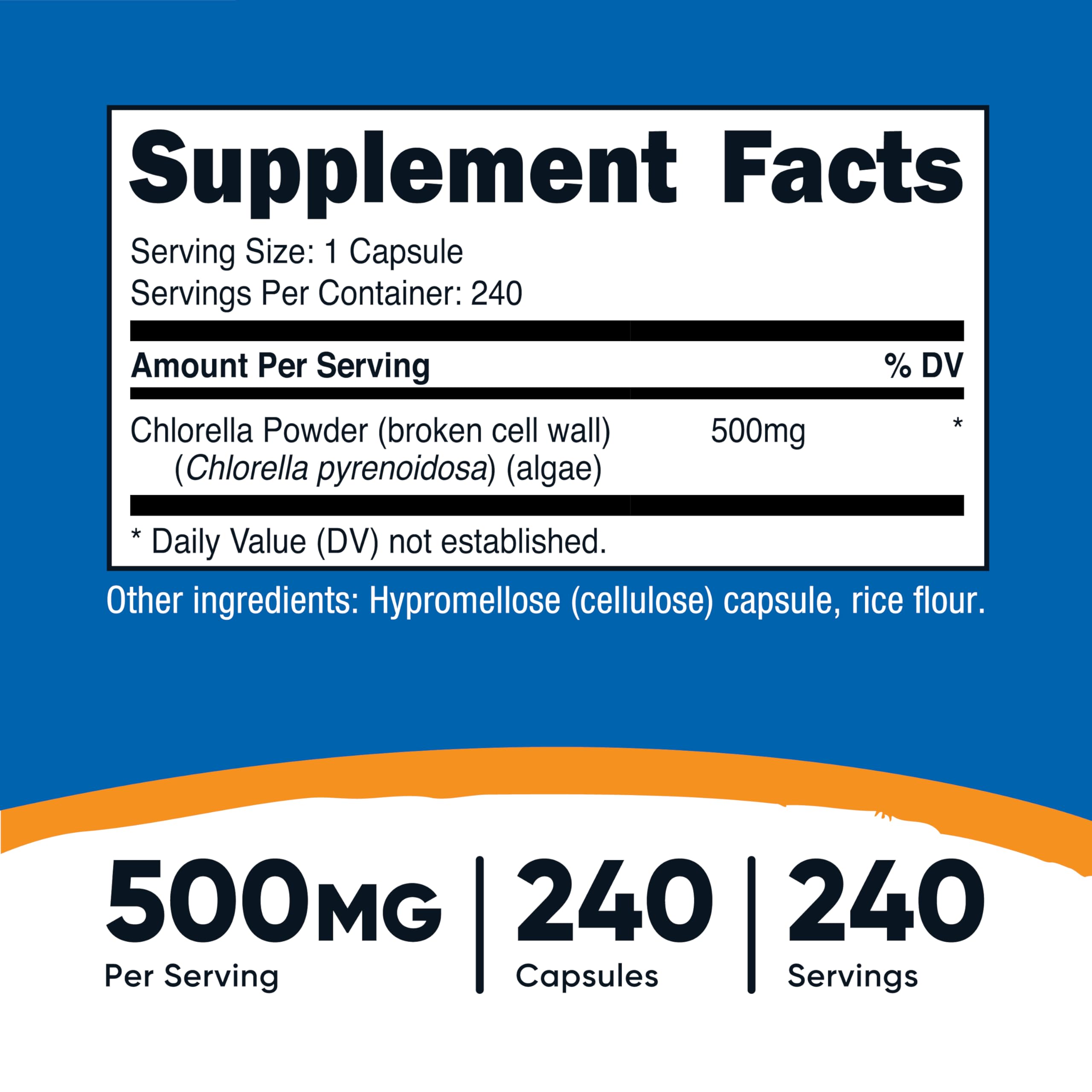 Nutricost Chlorella Capsules 500mg – 240 Veggie Capsules | Non-GMO & Gluten Free