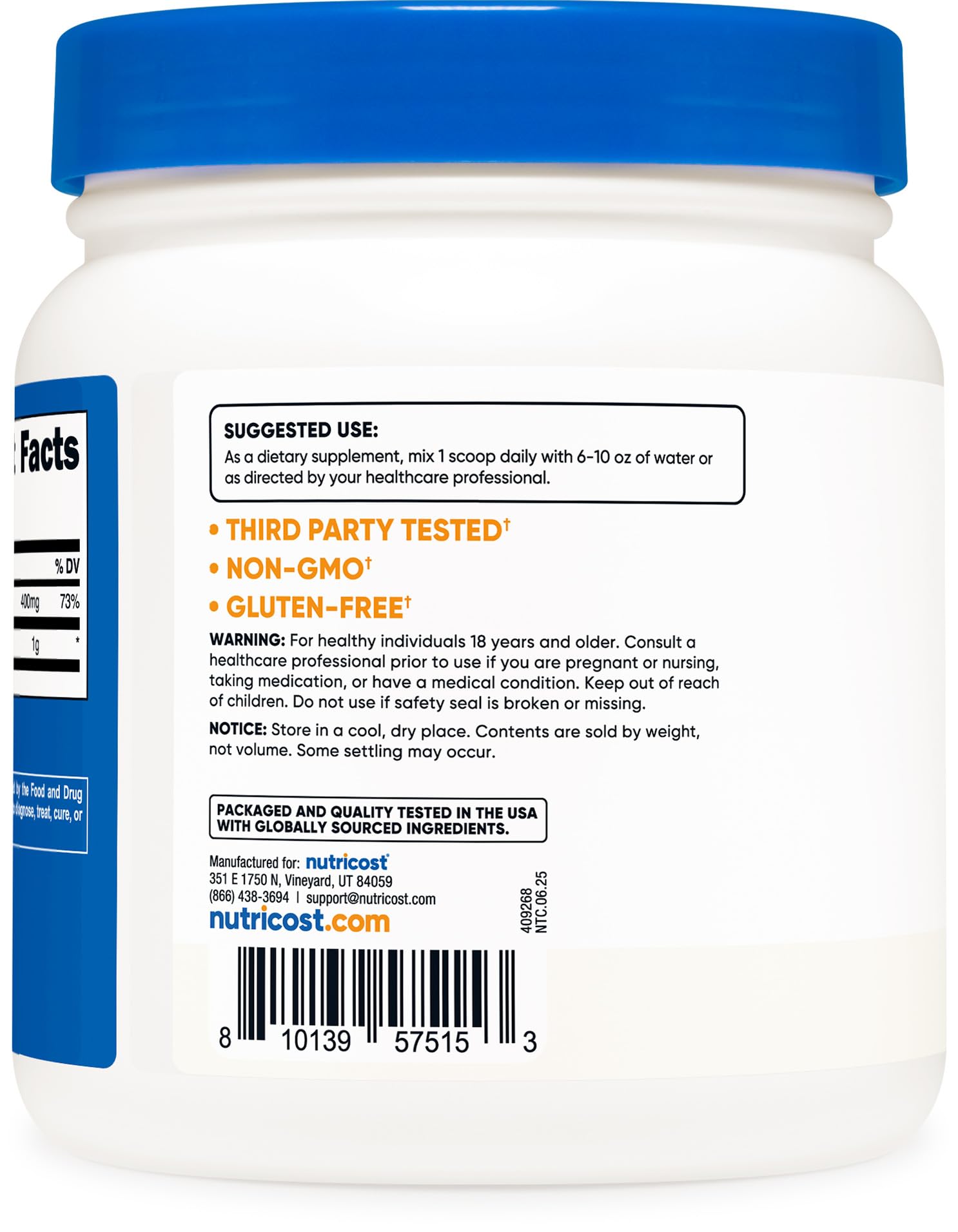 Nutricost Pure Choline Bitartrate Powder 500g – Gluten Free & Non-GMO