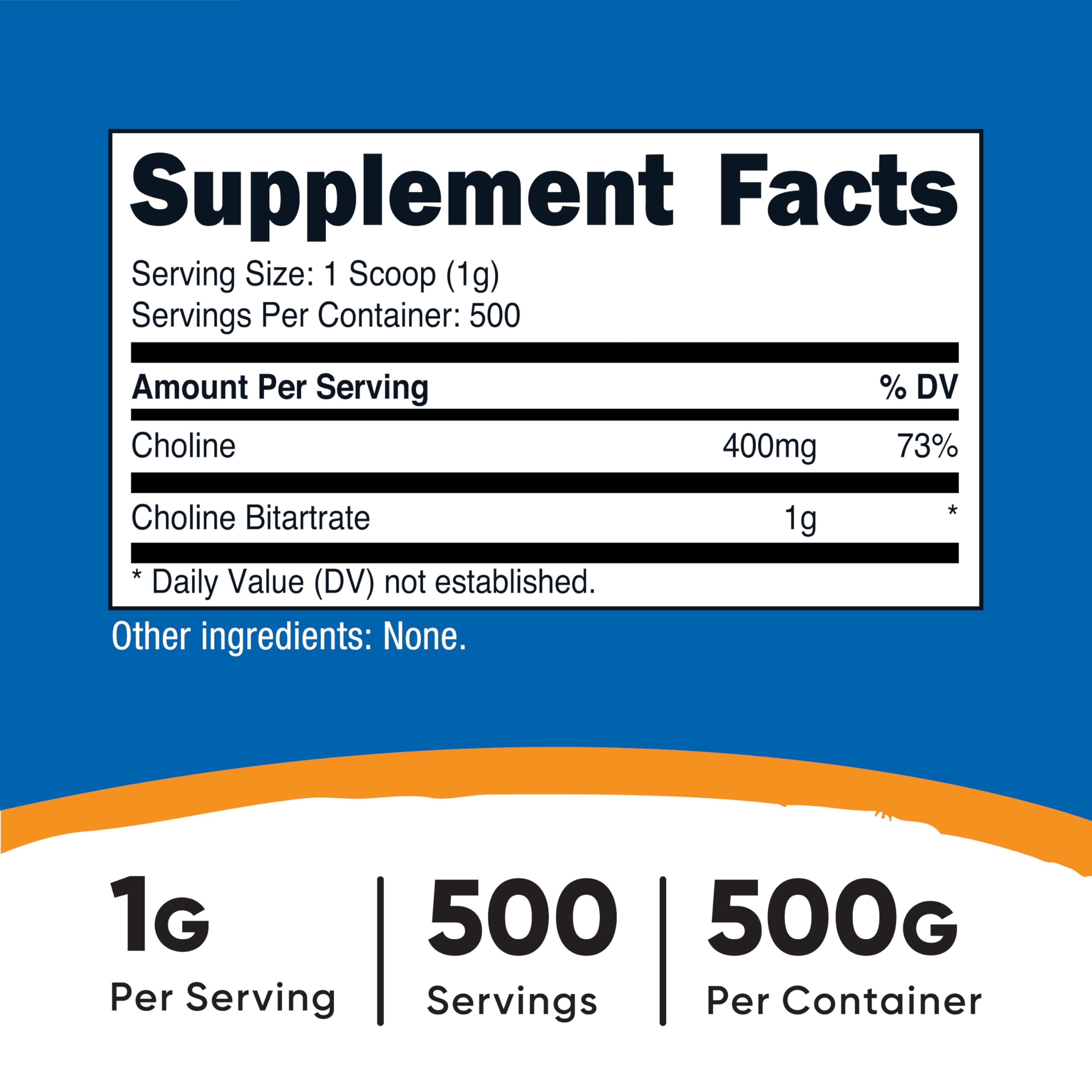 Nutricost Pure Choline Bitartrate Powder 500g – Gluten Free & Non-GMO