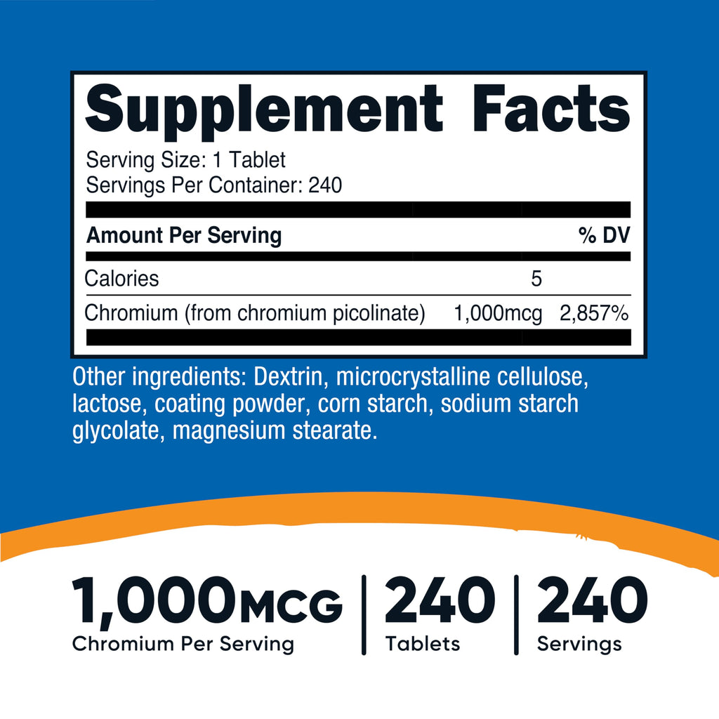 Nutricost Chromium 1000mcg - 240 Tablets | Gluten Free, Non-GMO (Pack of 2)